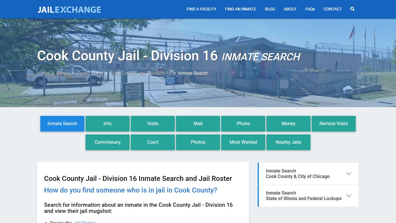 Cook County Jail - Division 16 Inmate Search - Jail Exchange